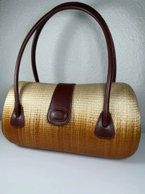 Le Sac Rattan Tropical Purse Handbag Handmade In Philippines Ombre Design Women - Image 1 of 4