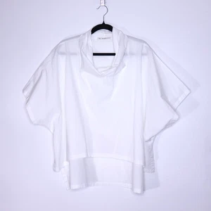 WJ MARTIN Boxy Hi-Lo Blouse White Cowl Neck Short Sleeve Women's 44/US 8 - Picture 1 of 8