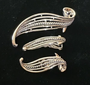 Vintage CHAREL Silver-Tone Leaf Brooch & Clip-On Earrings Set  Retro  - Picture 1 of 18