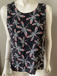 BOB MACKIE tragbarer Kunst Tank schwarze Libelle 100 % SEIDE MED - Bild 1 von 6
