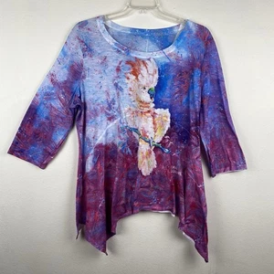 Leoma Lovegrove Top Size XXL Multicolored Top Bird 3/4 Sleeve Asymmetrical Hem - Picture 1 of 10