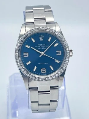 Rolex Air-King 14000M 34 mm esfera azul árabe bisel diamante caja Foto 1 de 4