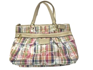 Coach große Schultertasche Beuteltasche Tasche Handtasche bunt Lederbesatz - Bild 1 von 6