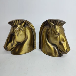 Sujetalibros vintage con cabeza de caballo de Troya de metal fundido aspecto de latón pátina MCM - Imagen 1 de 11