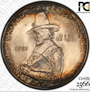 1921 Pilgrim 50C PCGS MS 66 CAC - Picture 1 of 2