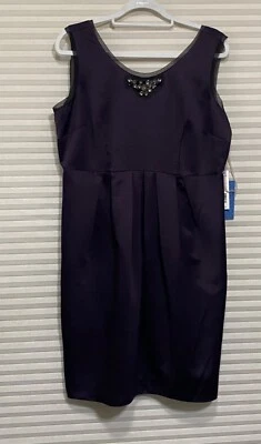 NWT Simply Vera Wang 14 Petite Dark Purple Satin Jeweled Sleeveless Dress NWT - Image 1 of 4