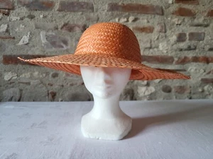 Capeline en paille chapeau de paille femme Vintage 60 70 straw hat sz XL - Imagen 1 de 6