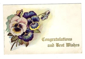 Postal de felicitación de cumpleaños Rose Co. de 1907 flores púrpuras en relieve - Imagen 1 de 2