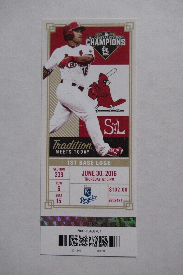 Boleto completo St. Louis Cardinals vs Royals 30/06/2016 ~ Morales/Moss/Peralta HRs Foto 1 de 1