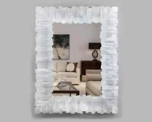 White Marble Rectangle Shape Mirror with Royal Look Selenite Stone Epoxy Art Wal - Picture 1 of 19