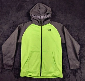North Face Fleece Jacket XL Boys Neon Green Gray Long Sleeves Full Zip Hoodie - Picture 1 of 4
