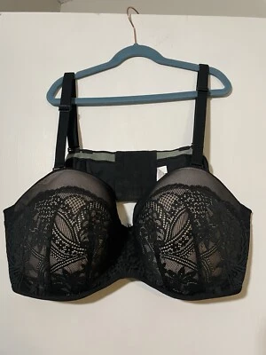 Sujetador sin tirantes Cacique 46d negro estampado de encaje liso multidireccional Boost para mujer ver descripción Foto 1 de 4