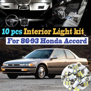 10Pcs 6000k White Interior LED Light Bulb Kit Package for 1986-1993 Honda Accord - Foto 1 di 8