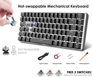 Hot Swappable 60% Mechanical Gaming Keyboard 82 Keys Wired USB White LED Backlit - Picture 1 of 16