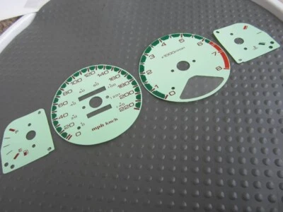 KILOMETERS KM/H For 1994-1997 Honda Accord Green "WHITE" Glow Through Gauges Kit - Image 1 of 4