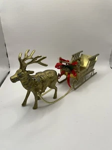Reno de latón y trineo decoración de Navidad plato de caramelo exhibición vacaciones usado en excelente estado de colección - Imagen 1 de 17
