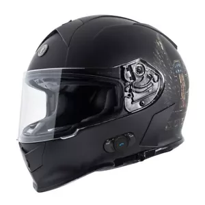 Casco Bluetooth Motocicleta Bicicleta Torc Mako T14B Mate Negro Alas Gráfico Pequeño - Imagen 1 de 5