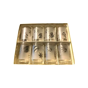 Vtg MCM Libbey Set 8 Silver Leaf Foliage Fall Glassware Box 10 Oz Hostess Gift - Picture 1 of 6