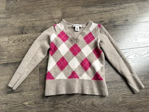 EUC Kids Girls Banana Republic extra fine merino wool v neck sweater check sz S - Picture 1 of 7