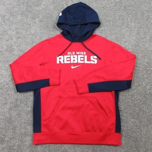 Ole Miss Rebels Sweater Mens Large Red Hoodie Sweatshirt Nike Thermafit Fleece - Picture 1 of 11