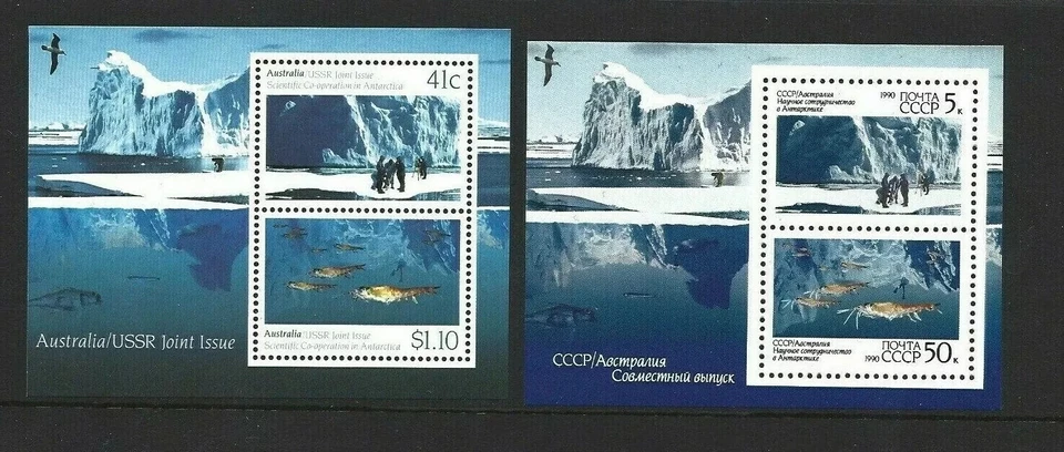 Australia ANTARCTICA JOINT ISSUE WITH USSR STAMP MINI SHEET SET OF 2 MNH 1990 - Image 1 of 1