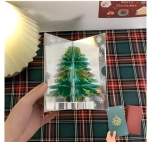 Merry Christmas Glittery Tree Holiday 3D Pop Up Paper Greeting Card FAST SHIP! - Picture 1 of 1