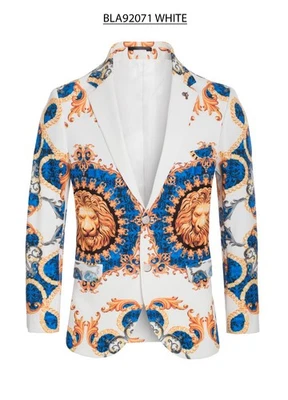 Nueva Chaqueta Blazer Para Hombre Blanca Barroca Estampado León Audaz Fiesta Lujo Talla 40 Grande Foto 1 de 2