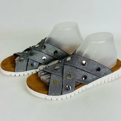 Sandalia Bernie Mev Mujer Kim Slide Peltre Punta Abierta Gris Metálico Talla 41 Talla 9.5 Foto 1 de 4