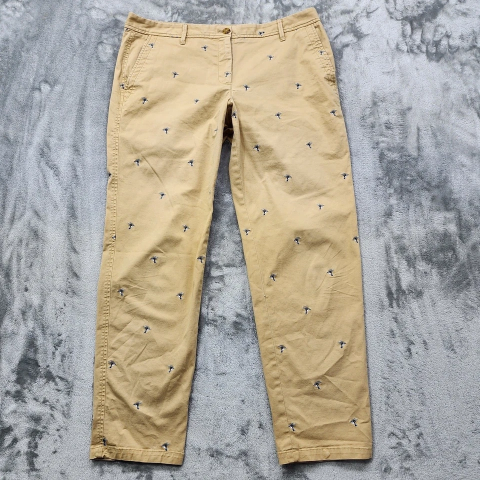 Talbots Pants Womens 10 Tan Blue Embroidered Birds Relaxed Chino Mid Rise Ankle - Image 1 of 4
