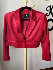 7 For All Mankind Blazer Rot Samt Cropped Größe Large B4 - Bild 1 von 7