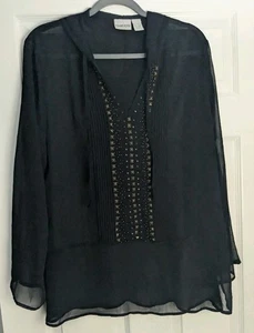 Chico's Hoodie Pullover V-Ausschnitt Nieten Perlen transparent Glocke Langarm Gr. 2 / L - Bild 1 von 8