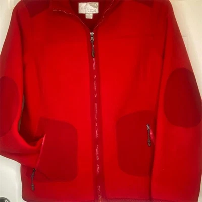 Chaqueta roja con cremallera completa Green Tea para mujer talla L con bolsillos polar ligera Foto 1 de 4