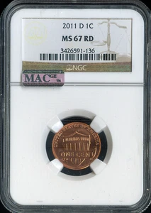 2011-D Lincoln Cent NGC MS67 RD Quality. - Picture 1 of 2