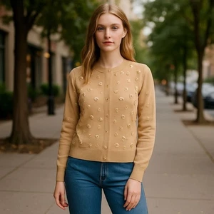 J. Crew verzierte Strickjacke Pullover klein gold Perlen Pailletten Urlaub Party NEU - Bild 1 von 12