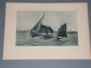 1890 FOTOGRAFIA "UN GRANDE TEMPO" DI W.P.W. DANA PICCOLO VELIERO NEL VENTO - Foto 1 di 2