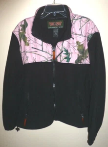 Trail Crest Womens XL Fleece Zip Black Camo Jacket Outdoor pink green leaf print - Picture 1 of 11