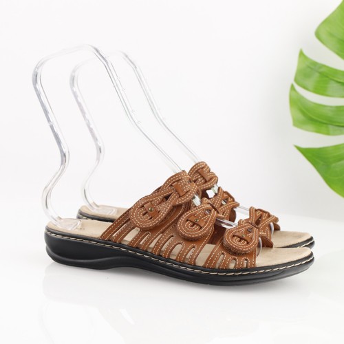 Sandalo Clarks donna Leisa Faye taglia 8 5 M pelle marrone scarpa regolabile slide