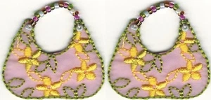 Floral Bag Patch Embroidered with beaded strap Cut Out Iron on Sew on - Picture 1 of 1