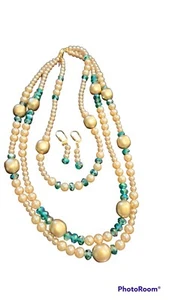 Austrian Crystal And Glass Pearl Necklace And Earrings Set - Picture 1 of 7