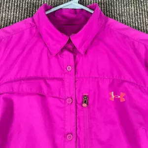 Under Armour Shirt Womens Medium Purple Long Sleeve Button Up Heat Gear Fitted - Picture 1 of 15