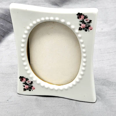 Ceramic Picture Frame White  Adorned With Pink Floral Clusters - Image 1 of 4