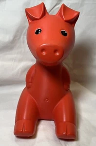 Ikea Piggy Bank Red Monika Mulder GULLGRIS Molded Plastic 9" with Stopper Pig - Picture 1 of 9