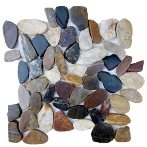Multicolor Flat Pebble Stone Floor Wall Tile Spa Shower Panel Backsplash Mosaic  - Picture 1 of 5