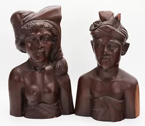 Vintage Balinese Matching Prince & Princess Lovely Hand Carved Wood Sculptures - Picture 1 of 13