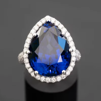 7.50Ct Pear Cut Natural Sapphire Diamond Wedding Ring 14K White Gold size 7 - Image 1 of 4