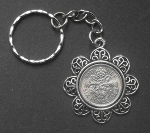 1965 60th birthday lucky Sixpence Charm keyring wedding free gift bag vintage x1 - Bild 1 von 5
