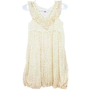 Y2K Justice Dress 14 White Gold Glitter Leopard Bubble Hem Lined Girls Size - Picture 1 of 6