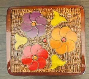 Ziomek Polish Folk floral wooden trinket box Brass Inlays Hinged Hand Carved  - Picture 1 of 5
