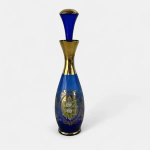 Kobaltblau Böhmische Kunst Glas Karaffe & Stopfen Blumen Floral Barware Getränk - Bild 1 von 22