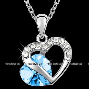 Aquamarine Love Necklace Girlfriend Wife Mum Niece Birthday Gifts For Her J243B